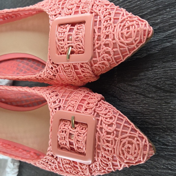 Alex Marie ASHTON Coral Crochet Pointed Kitten Heels with Buckle 10M Coral PINK - Picture 10 of 16